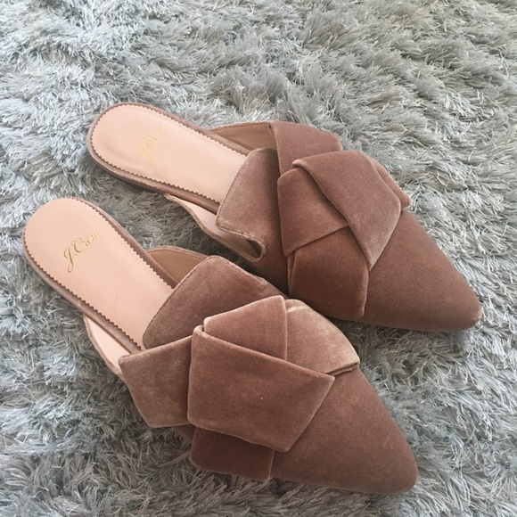 J. Crew Shoes - J.crew velvet bow pointed toe flat mules